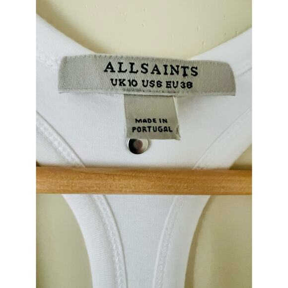 All Saints Maki Midi Dress White Racerback Stretch Bodycon Lined US 6 Scoop Neck - Picture 5 of 7